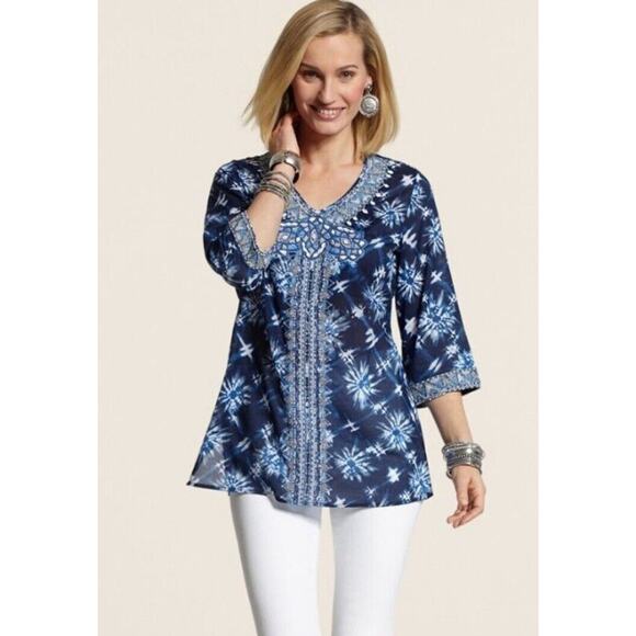 Chico's Tops - Chico's Chicos jewels Motif Maddie size 1 Medium Navy Blue embellished Beads